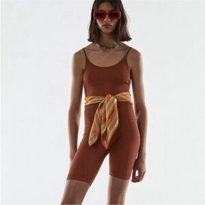 Zara Rust Brown Jumpsuit Romper with eyelet details